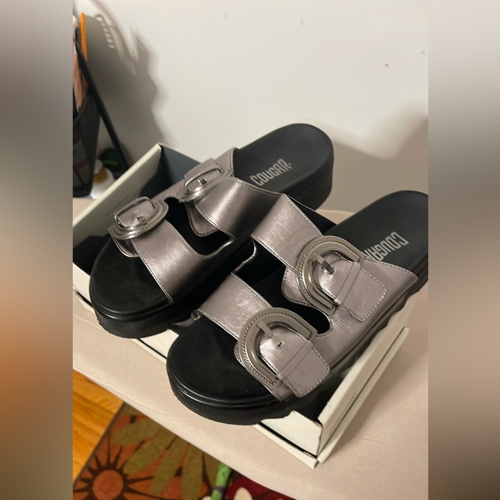 Cougar Silver and Black Metallic Sandals